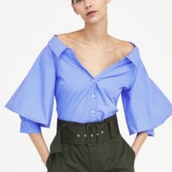 Zara Tops - Zara Woman wise neck puff sleeve button front blouse XL